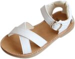 Baby Girls Leather Padded X-Strap Sandals Flat Soft Wide Shoes Toddler Kids Ankle Buckle P𝐞ep Toe Summer Sandals Comfy Toddler Girl White Sandals Size 8 Slides Kids Foam(