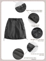 Rolanko Girls Skirts Inner Shorts with Pockets, Adjustable Parachute Cargo Sport Skort with Elastic Waistband - Image 6