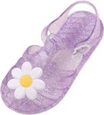 Jelly Shoes for Toddler Girls Summer Beach Retro Jellies Sandals T-Strap Slingback Little Kids Glitter White Size 9 Soft Closed Toe Princess Dress Flats for 2-9 Years - Image 2