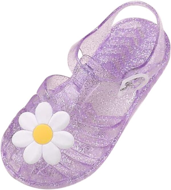 Jelly Shoes for Toddler Girls Summer Beach Retro Jellies Sandals T-Strap Slingback Little Kids Glitter White Size 9 Soft Closed Toe Princess Dress Flats for 2-9 Years - Image 2