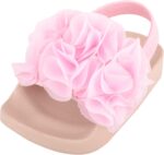 Childrens Kids Girls Easy Slip On Open Toe Elasticated Summer Holiday Sandal with Embroidered Flower