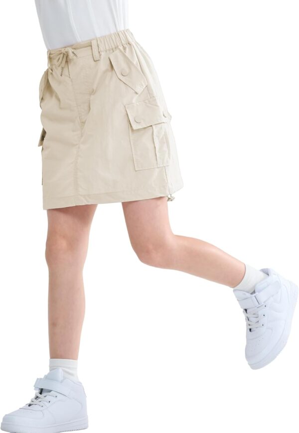 Rolanko Girls Skirts Inner Shorts with Pockets, Adjustable Parachute Cargo Sport Skort with Elastic Waistband - Image 2