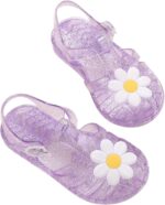 Jelly Shoes for Toddler Girls Summer Beach Retro Jellies Sandals T-Strap Slingback Little Kids Glitter White Size 9 Soft Closed Toe Princess Dress Flats for 2-9 Years