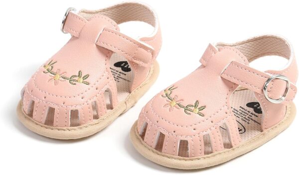 Baby Girl Sandals PU Leather Non-slip Embroidery Flower Summer Flats Toddler Shoes for Casual Daily - Image 2