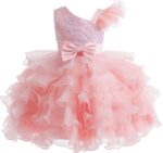 Miipat Girls Dress One-Shoulder Sequins Princess Sleeveless Flower Girl Wedding Bridesmaid Dresses Tutu Ruffles Kids Prom Dress for Party Birthday