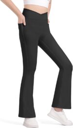 Witwot Girls Flared Leggings V Cross High Waisted Yoga Pants Kids Athletic Pants with Pocket