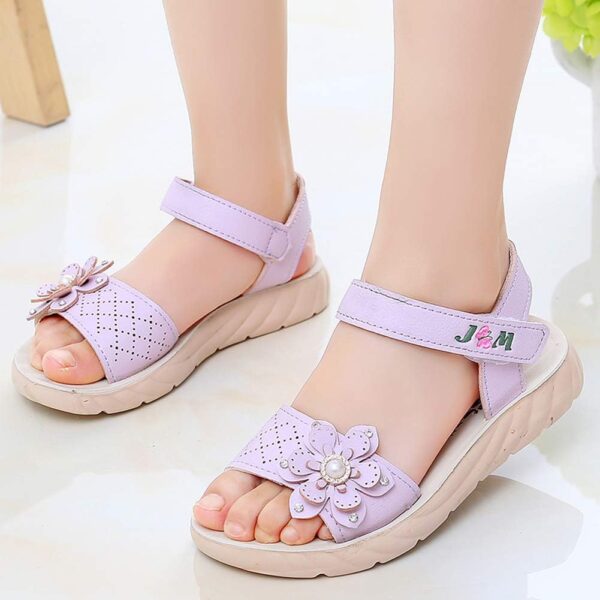 Girls Sandals Toddler Little Girls Sandals with Pearls Flower Summer Breathable Leather Shoes - Image 3