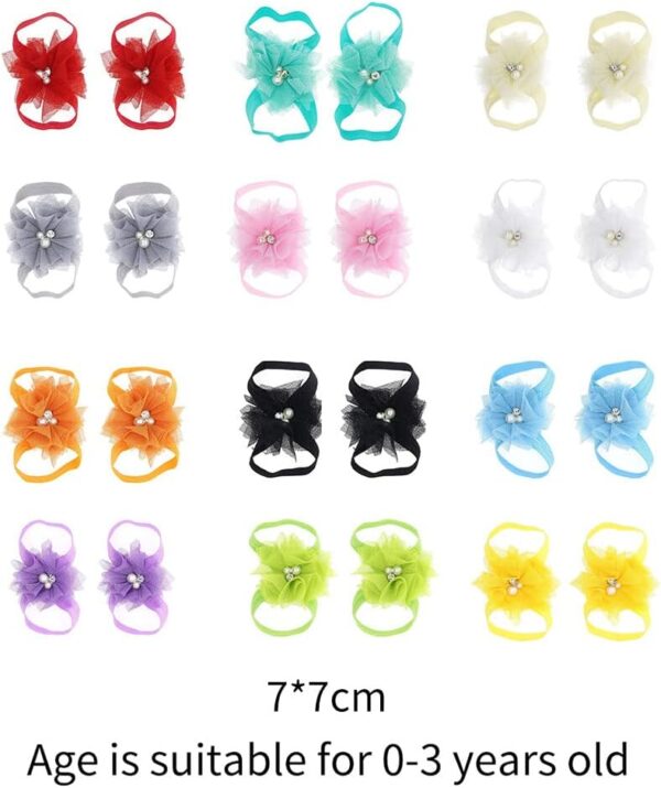 12 Pairs Baby Girl Shoes Baby Chiffon Sandals Bowknot Barefoot Sandals Feet Accessories For Baby Girls Newborn Infants Toddler Kids Girl Fashion Sandals - Image 6
