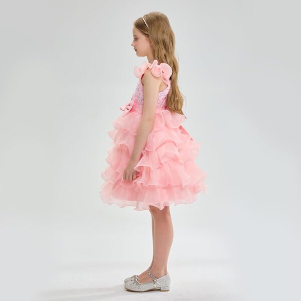 Miipat Girls Dress One-Shoulder Sequins Princess Sleeveless Flower Girl Wedding Bridesmaid Dresses Tutu Ruffles Kids Prom Dress for Party Birthday - Image 3