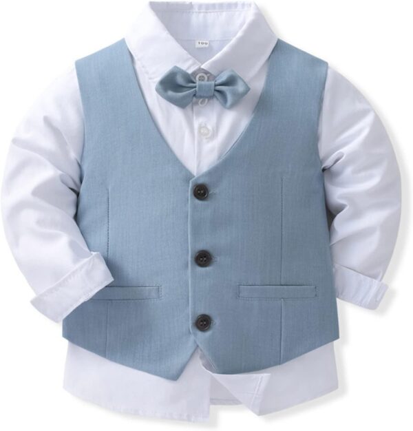 Toddler Boys Gentlemen Outfits Tuxedo Suit Set Long Sleeve Bowtie Shirts Top Vest Pants Set Formal Clothes - Image 2