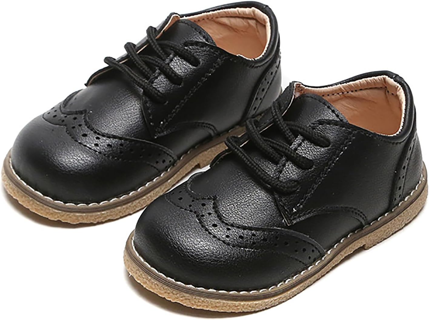 61YMq2x2qeL._AC_SL1500_.jpg Toddler Boys Girls Dress Shoes Little Kid Oxford Shoes Wedding Church Dress Shoes PU Leather Lace Up School Uniform Loafer Flats - Image 1