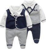 FamukaBaby Boys Romper One-Piece Suit Gentleman Jumpsuit Bow Tie Cotton Formal Outfits - Image 2