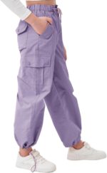 Rolanko Girls Baggy Cargo Parachute Trousers, Y2K Vintage Joggers with Adjustable Elastic Waist for Kids Fit - Image 2