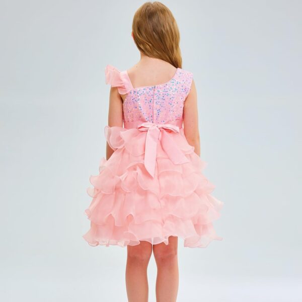 Miipat Girls Dress One-Shoulder Sequins Princess Sleeveless Flower Girl Wedding Bridesmaid Dresses Tutu Ruffles Kids Prom Dress for Party Birthday - Image 4