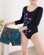 JiAmy Gymnastics Leotards for Girls Cross Back, Long Sleeve Sparkly Dance Biketards with Shorts Ballet Outfit for 3-12 Years - Image 6