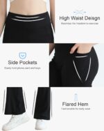 Valcatch Girls Flare Leggings Ribbed Yoga Dance Pants with Pockets High Waist Bell Bottom Trousers Kids Teens Wide Leg Pants Athletic Tights for Casual and Activewear - Image 4