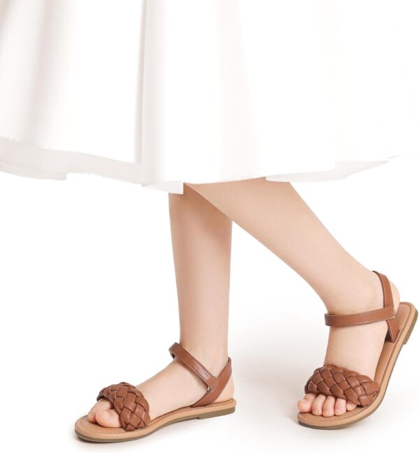 DREAM PAIRS Girls Sandals Classic Open Toe Braided Flat Sandals Summer Dress Shoes for Little Kid/Big Kid - Image 2