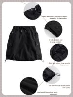 Rolanko Girls Skirts Inner Shorts with Pockets, Adjustable Parachute Cargo Sport Skort with Elastic Waistband - Image 6