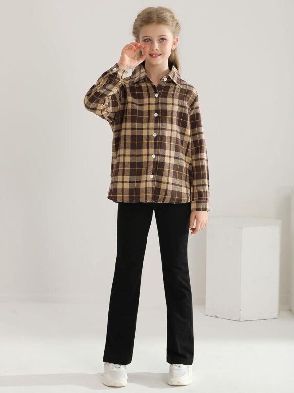 Girls 3 Piece Outfits Kids Cami Top + Flare Pants Set with Plaid Shirt Set Youth Girls Long Jacket Tanks Top Flare Leggings Bell Bottom Clothes - Image 2