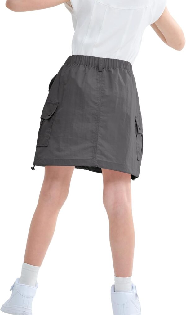 Rolanko Girls Skirts Inner Shorts with Pockets, Adjustable Parachute Cargo Sport Skort with Elastic Waistband - Image 4