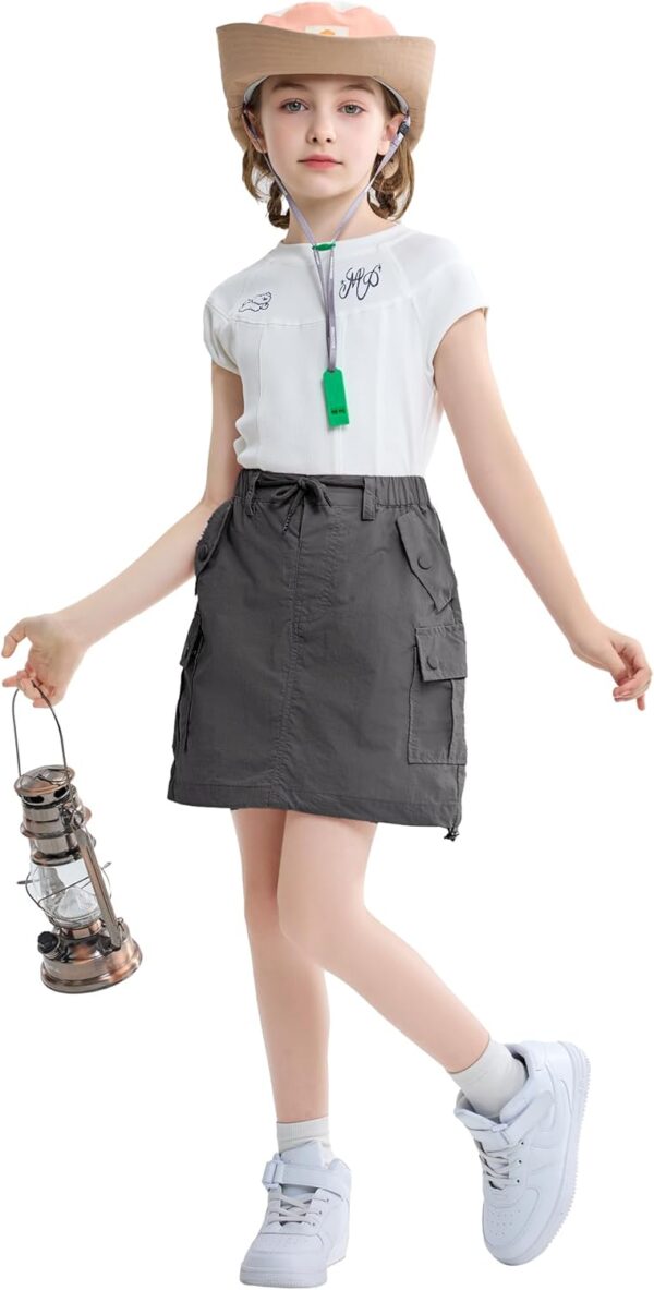 Rolanko Girls Skirts Inner Shorts with Pockets, Adjustable Parachute Cargo Sport Skort with Elastic Waistband - Image 2