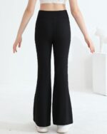 Valcatch Girls Flare Leggings Ribbed Yoga Dance Pants with Pockets High Waist Bell Bottom Trousers Kids Teens Wide Leg Pants Athletic Tights for Casual and Activewear - Image 3