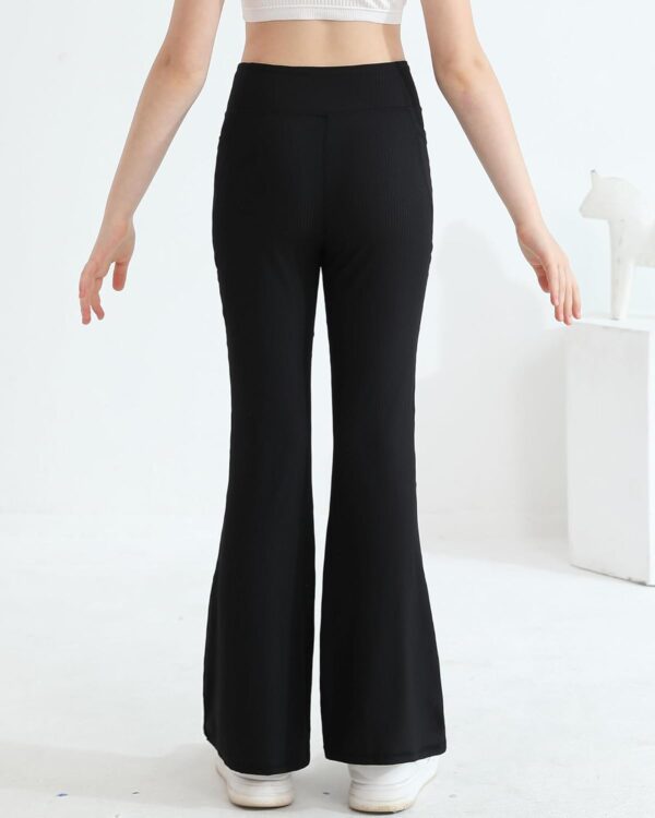 Valcatch Girls Flare Leggings Ribbed Yoga Dance Pants with Pockets High Waist Bell Bottom Trousers Kids Teens Wide Leg Pants Athletic Tights for Casual and Activewear - Image 3