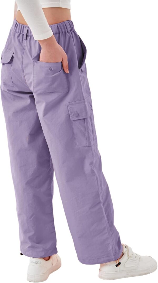 Rolanko Girls Baggy Cargo Parachute Trousers, Y2K Vintage Joggers with Adjustable Elastic Waist for Kids Fit - Image 3