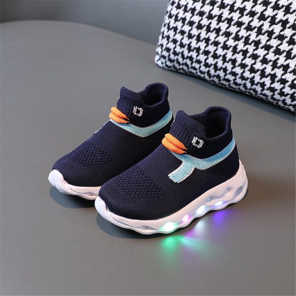 Boys Girls Light Up Running Trainers Baby LED Cute Duck Lightweight Sport Shoes Kids Breathable High Top Black Sock School Shoes Sneakers - Image 2