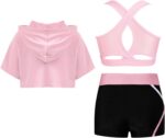 CHICTRY Kid Girls 3 Pieces Dance Outfit Gymnastics Hooded Crop Top Sleeveless Camisole and Shorts Set Tracksuit - Image 2