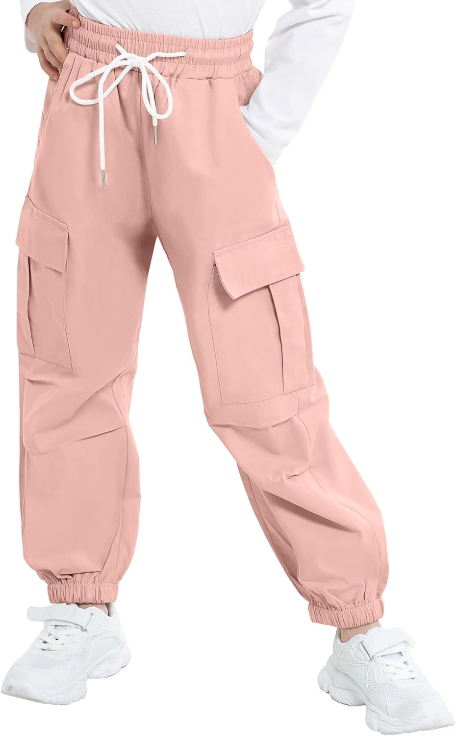 61owDRTXbSL._AC_SL1500_.jpg JiAmy Girls Cargo Trousers, Elastic Waist Casual Baggy Parachute Trousers Multi Pockets Dance Joggers Y2k Kids Pants for 5-14 Years - Image 1