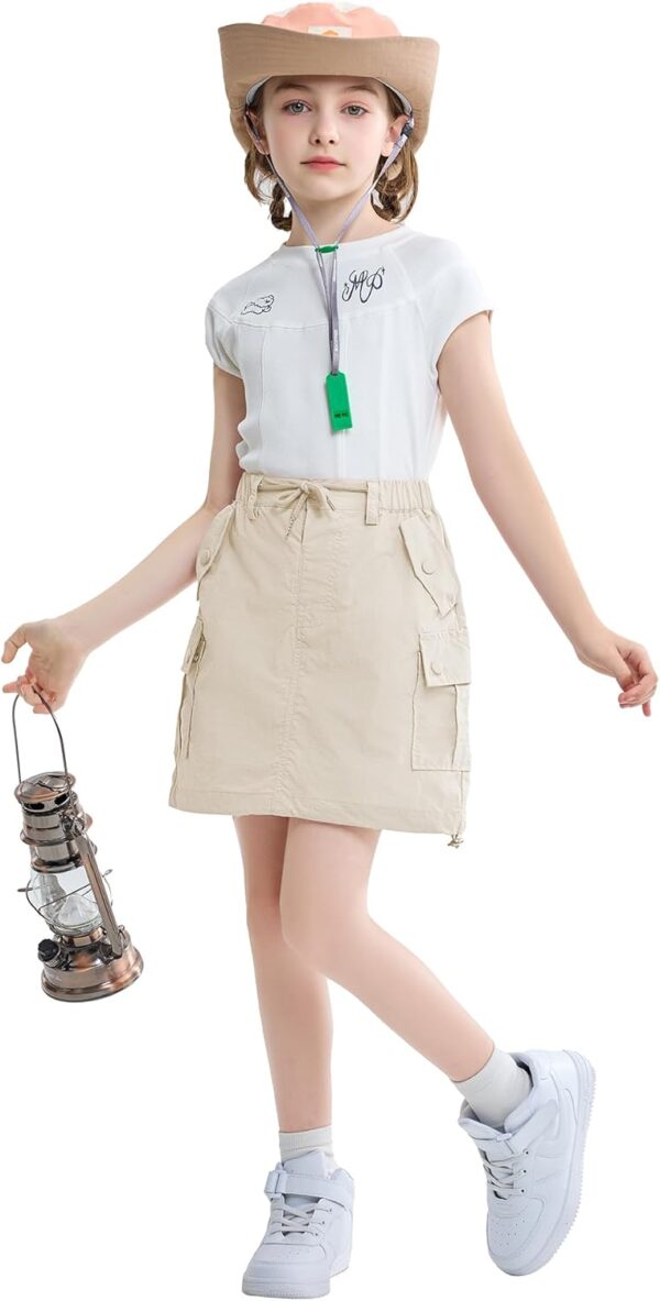 Rolanko Girls Skirts Inner Shorts with Pockets, Adjustable Parachute Cargo Sport Skort with Elastic Waistband - Image 4