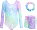 JiAmy Gymnastics Leotards for Girls with Shorts Set, Long Sleeve Kids Gymnastics Athletic Outfit for Kids 3-12 Years
