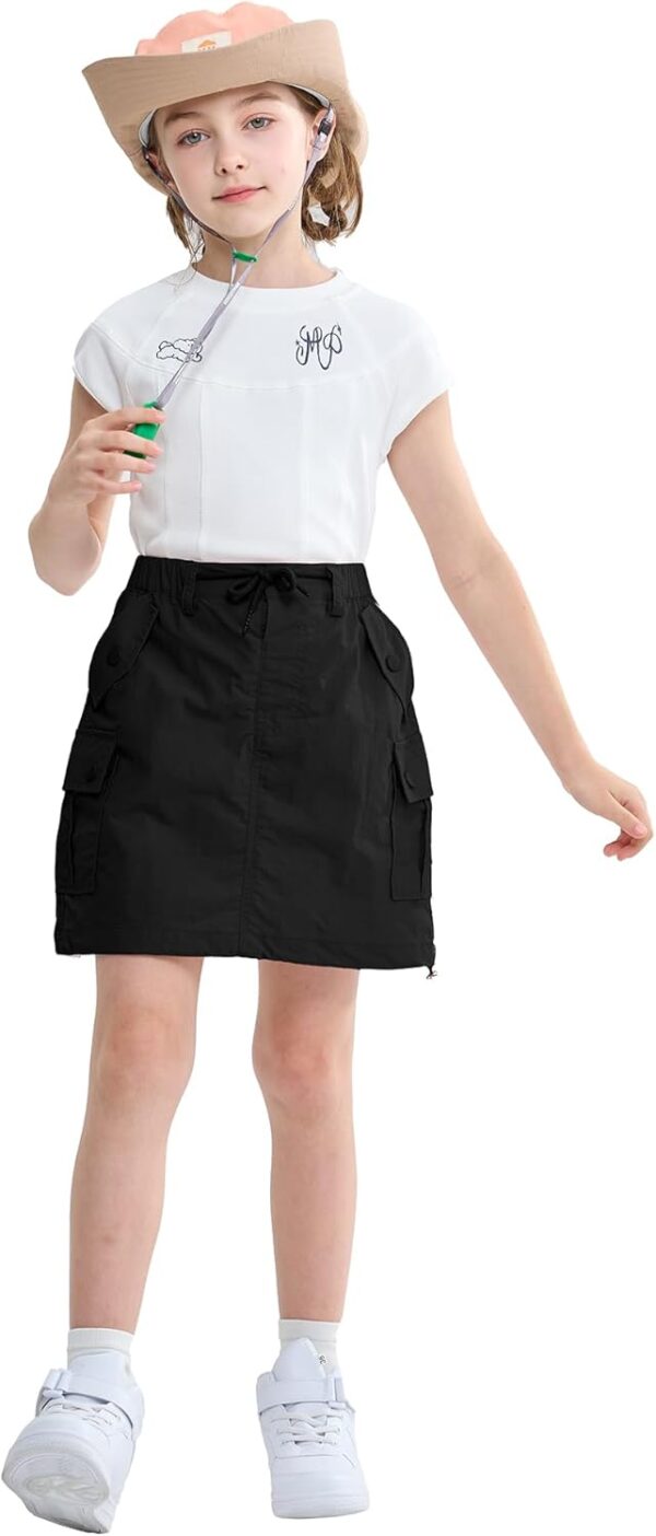 Rolanko Girls Skirts Inner Shorts with Pockets, Adjustable Parachute Cargo Sport Skort with Elastic Waistband - Image 2