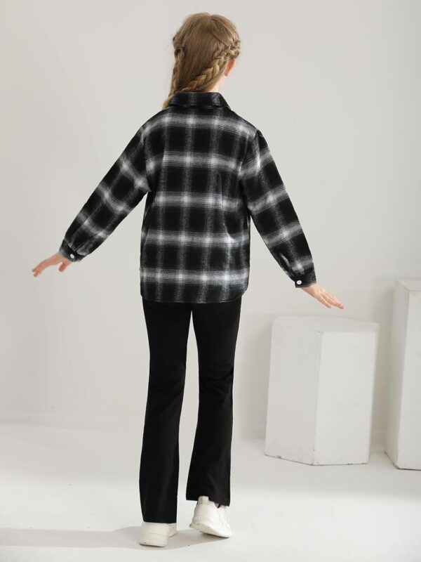 Naiyafly Girls 3 Piece Outfits Kids Cami Top + Flare Pants Set with Plaid Shirt Set Youth Girls Long Jacket Tanks Top Flare Leggings Bell Bottom Clothes - Image 3