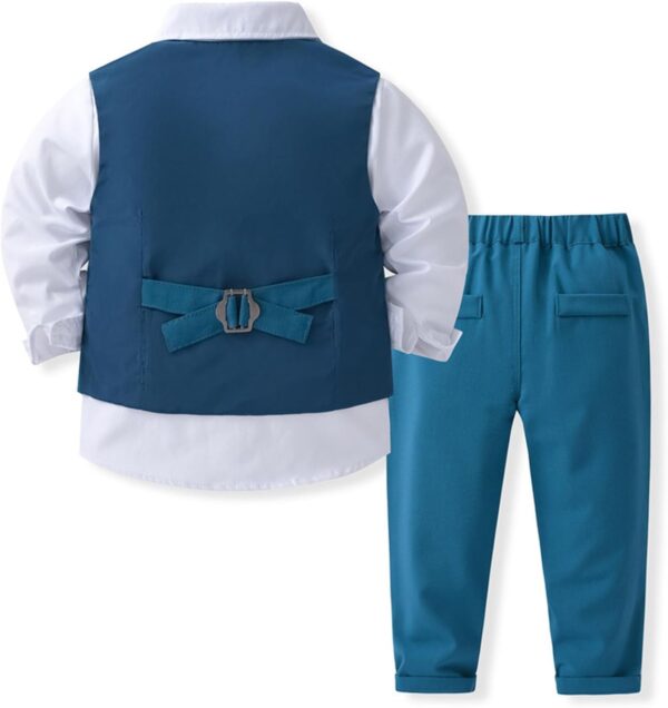Baby Boys Gentleman Outfits Toddler Formal Waistcoat Suit Wedding Shirts + Vest + Pants + Bow Tie 4 PCS Set - Image 2