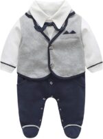 FamukaBaby Boys Romper One-Piece Suit Gentleman Jumpsuit Bow Tie Cotton Formal Outfits