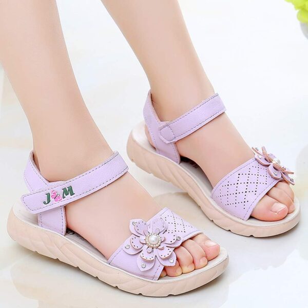 Girls Sandals Toddler Little Girls Sandals with Pearls Flower Summer Breathable Leather Shoes - Image 4
