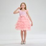 Miipat Girls Dress One-Shoulder Sequins Princess Sleeveless Flower Girl Wedding Bridesmaid Dresses Tutu Ruffles Kids Prom Dress for Party Birthday - Image 2