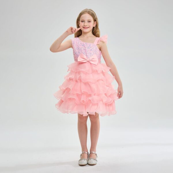 Miipat Girls Dress One-Shoulder Sequins Princess Sleeveless Flower Girl Wedding Bridesmaid Dresses Tutu Ruffles Kids Prom Dress for Party Birthday - Image 2