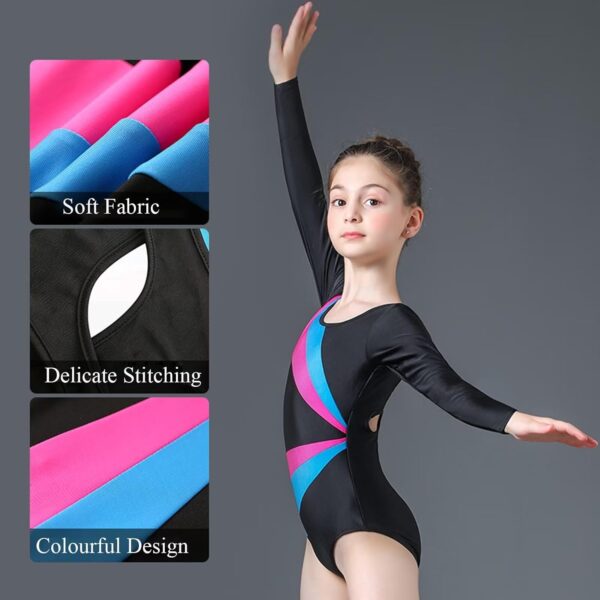 Gavena Gymnastics Leotards for Girls Kids Long Sleeve Gymnastics Outfit Set with Dance Shorts and Hairband Toddler Athletic Ballet Bodysuit 5-13 Years - Image 4