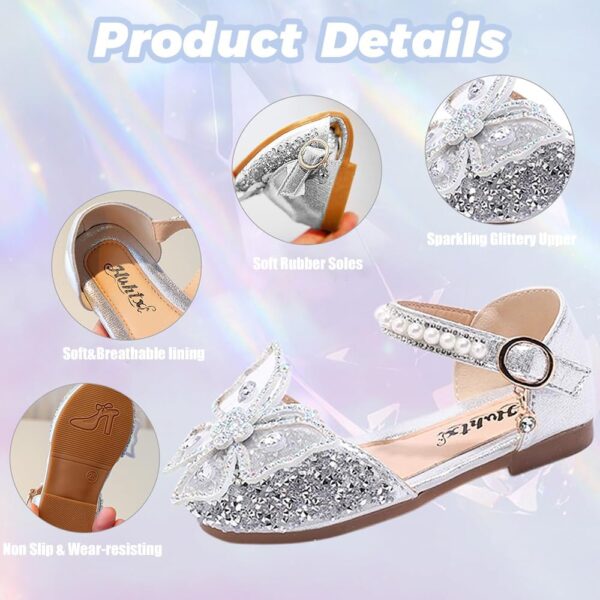 Girl Sandals Glitter Princess Shoes Dress Up Bling Bowknot Flats Comfort Mary Jane Dance Party Cosplay Shoe for Little Girls - Image 3