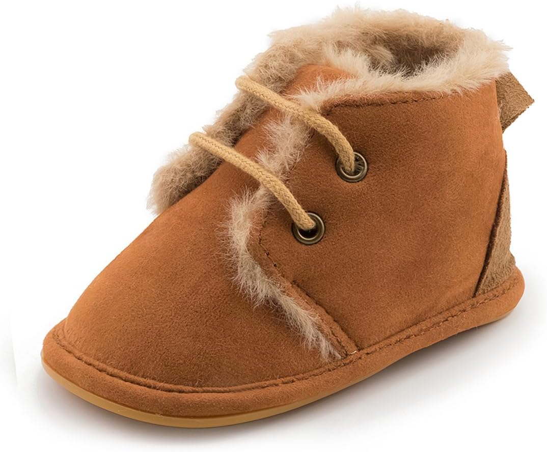 61uex1WbxpL._AC_SL1100_.jpg CENCIRILY Baby Boys Girls Warm Boots Infant Anti-slip Rubber Sole Lace-up Fleece Ankle Booties Newborn First Walking Shoes - Image 1