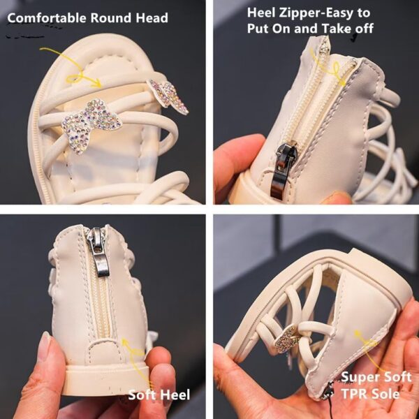 BWGHBH Girls Gladiator Sandals Summer Princess Butterfly Strappy Dress Flats Shoe with Back Zipper For Toddler/Little Kid - Image 3