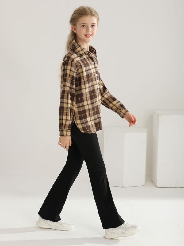 Girls 3 Piece Outfits Kids Cami Top + Flare Pants Set with Plaid Shirt Set Youth Girls Long Jacket Tanks Top Flare Leggings Bell Bottom Clothes - Image 3