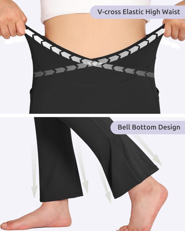 Witwot Girls Flared Leggings V Cross High Waisted Yoga Pants Kids Athletic Pants with Pocket - Image 3