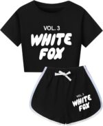 Kids Summer Sport T-Shirt and Shorts 2 Piece Outfit Girls Trendy Tracksuit Set Short Sleeve Fox Letter Print Crop Tops with Jogger Shorts Activewear Preppy Clothing Set - Image 3