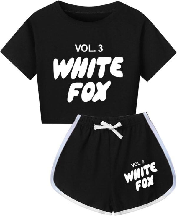 Kids Summer Sport T-Shirt and Shorts 2 Piece Outfit Girls Trendy Tracksuit Set Short Sleeve Fox Letter Print Crop Tops with Jogger Shorts Activewear Preppy Clothing Set - Image 3