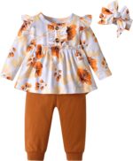 Infant Baby Girl Ruffle Floral Print Tops Long Sleeve + Pants 2Pcs Outfit Set