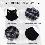 Naiyafly Girls 3 Piece Outfits Kids Cami Top + Flare Pants Set with Plaid Shirt Set Youth Girls Long Jacket Tanks Top Flare Leggings Bell Bottom Clothes - Image 9